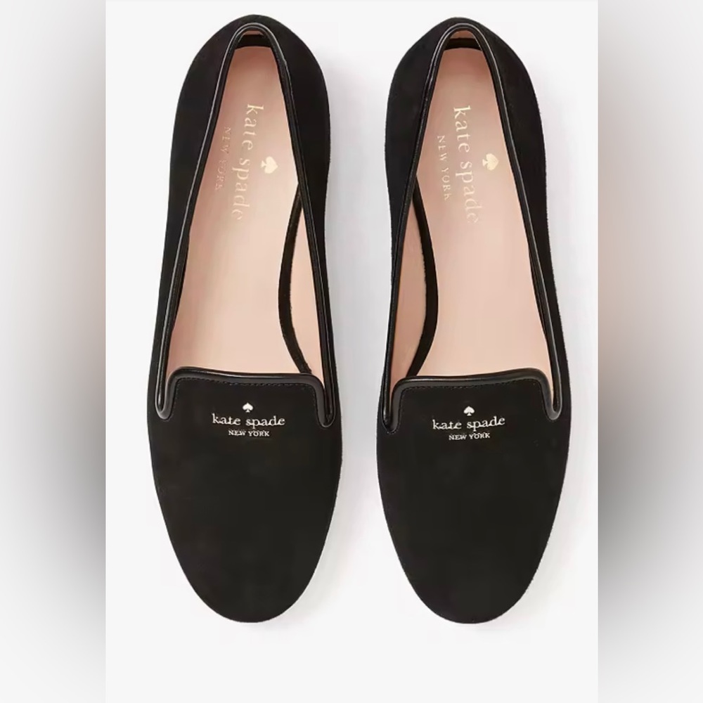 KATE SPADE BLACK SUEDE LOGO LOAFERS